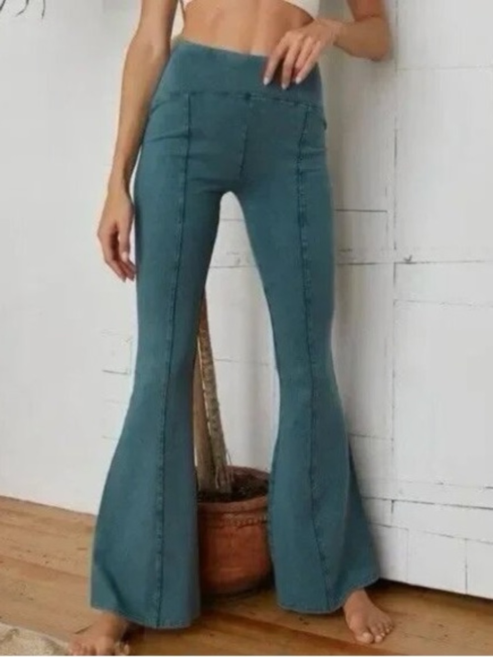 Flared High-Waist Cotton Leggings in Deep Teal, Size XS, Like New. Yoga, Boho